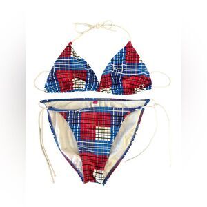 Ocean Pacific OP Triangle Top Bikini L 11/13 Red White Blue Tie Side 4th of July